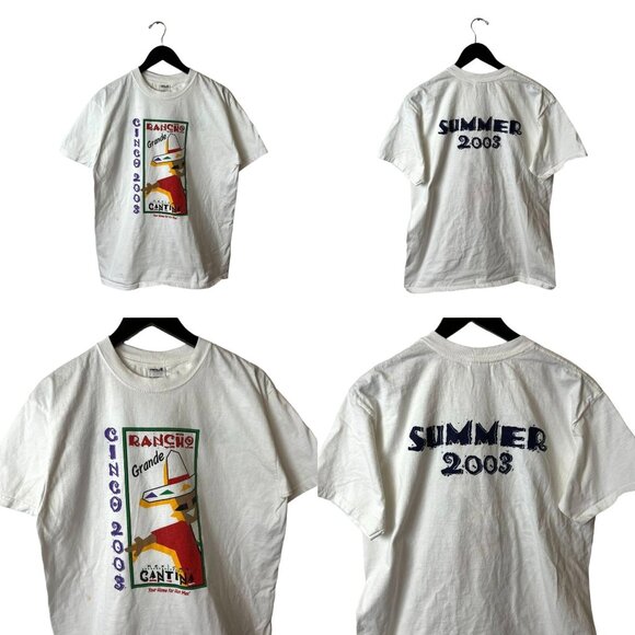 2003 Vintage Y2K Cinco Rancho Mexico T Shirt White Large L Summer Mexican Solid - Picture 1 of 16
